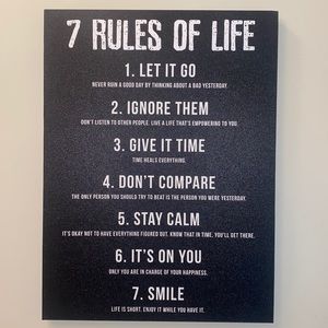 Rules of Life canvas wall art decor, Motivational